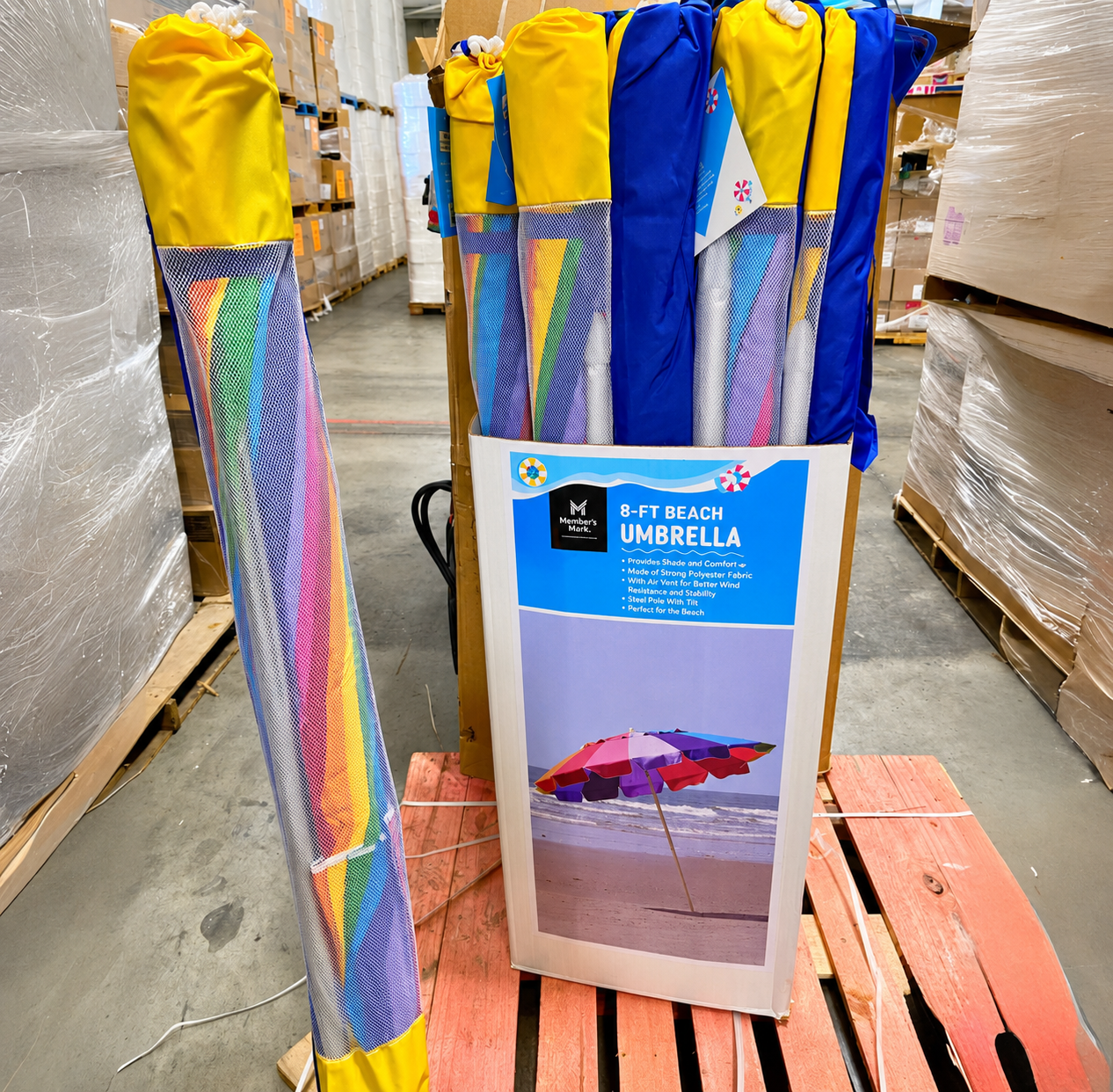 8FT Beach Umbrella Pallet: 120-140 Units, Walmart Overstock