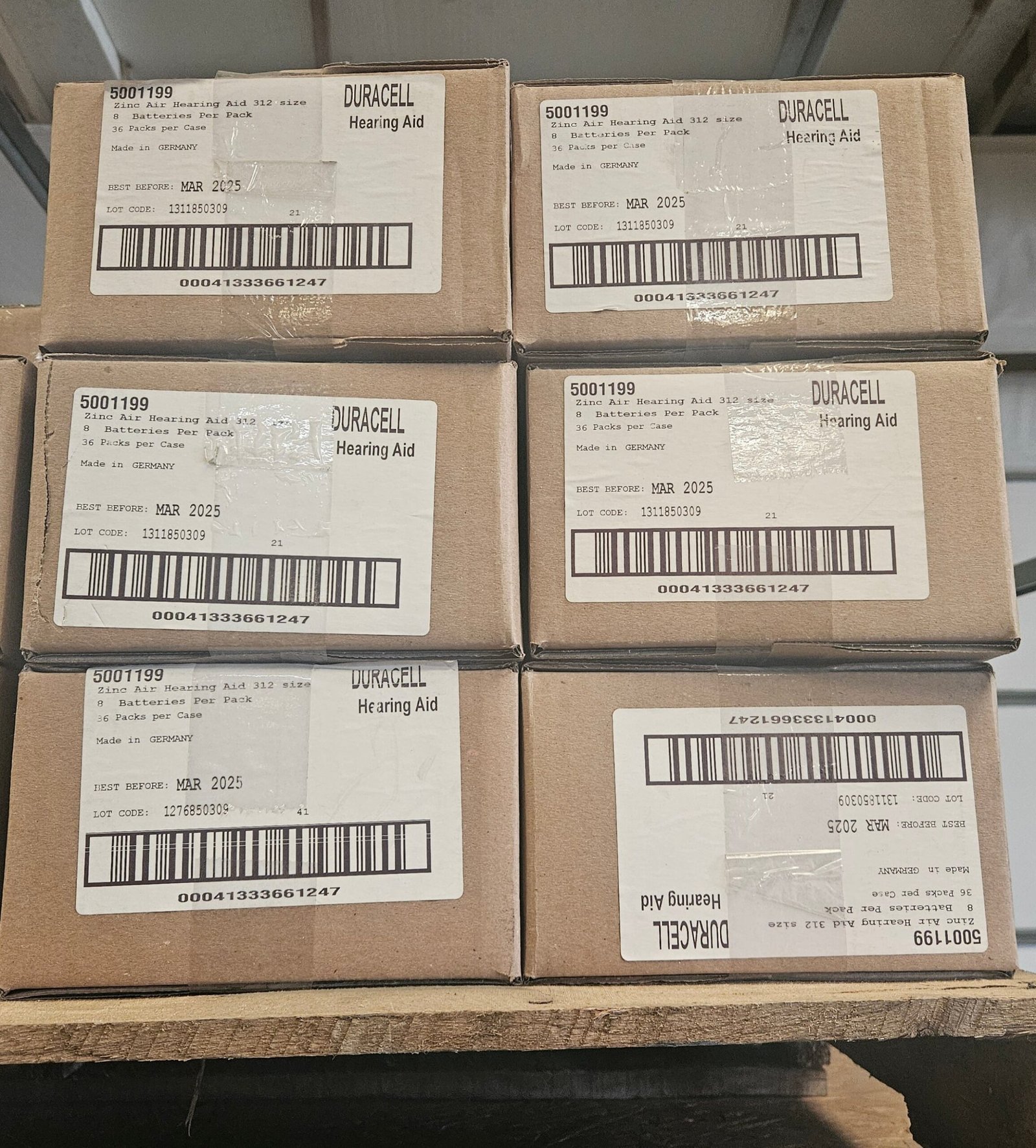 Duracell 312 Hearing Aid Batteries Pallet: 1,296 Brown EasyTab Size-312 Packs