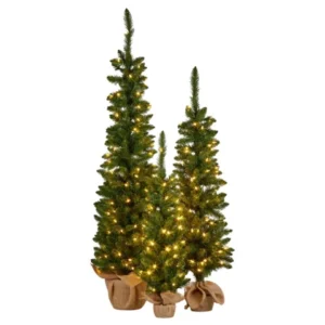 Christabelle Set of 3 Pre-Lit Christmas Trees Green Pine LED Lights Hessian Base Individual Plu 112_HZGB3 Pallet