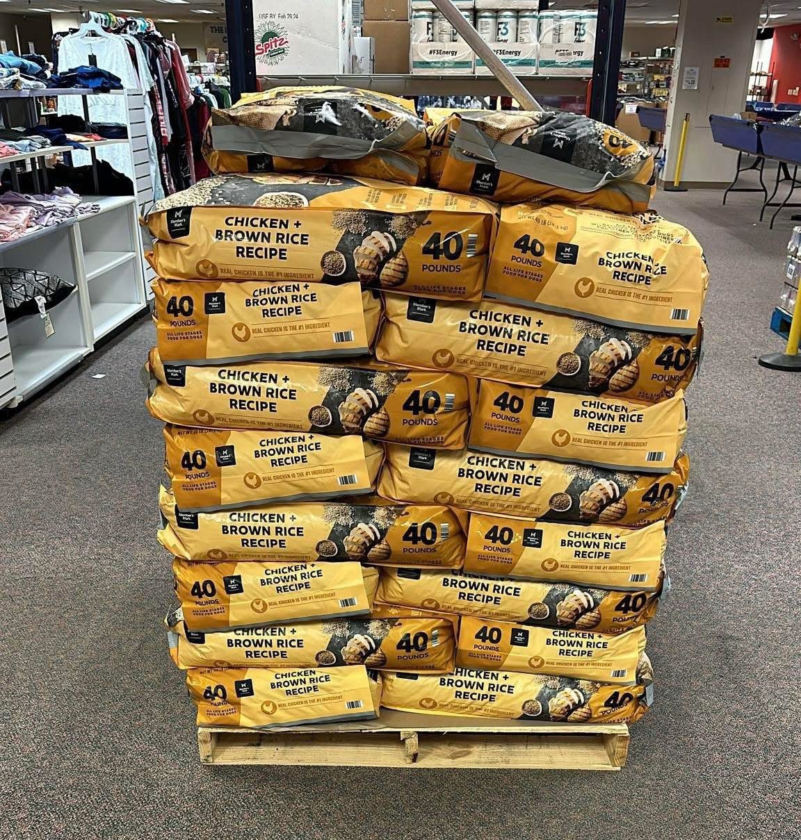 Wholesale Dog Food Pallet: 50 Sealed Bags & Cases of Bulk Pet Food