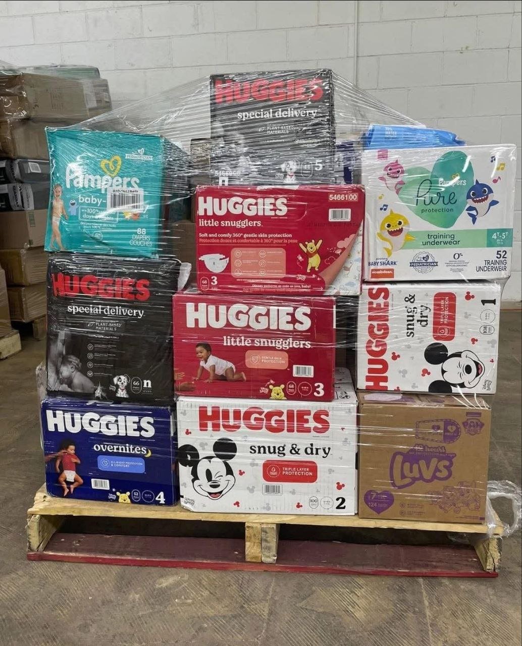Baby Diapers Wholesale Pallet – 50 Cases (Assorted Name Brands)